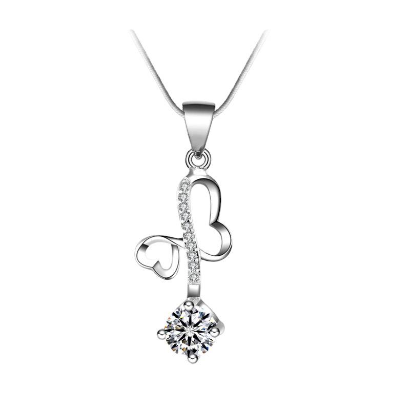Korean Style Exquisite Heart and Star Zircon Pendant Necklace for Women