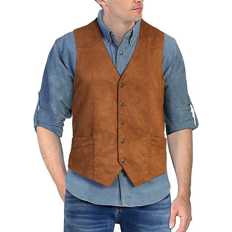 Cappotti da uomo senza maniche multicolore stile gilet con scollo a V aderenti casual in camoscio stile retrò abiti formali gilet da motociclista