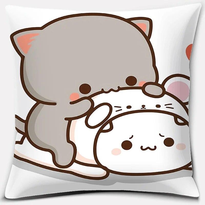 45x45cm Cartoon Cute Pillowcase Mocha Mochi Peach Cat   Sofa Car Decoration   Home
