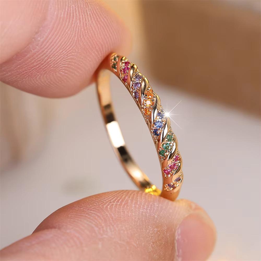 Multicolor Zircon Twisted Rings Round Stone Bridal Wedding Jewelry Round Stone Rings Women