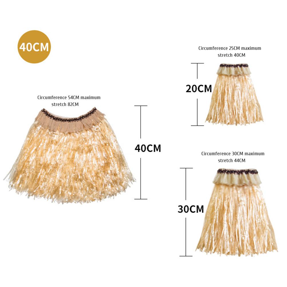 Exquisite lace trimmed Hawaiian grass skirt set (opp bag, accessories as pictured) 5 piece straw colored grass skirt