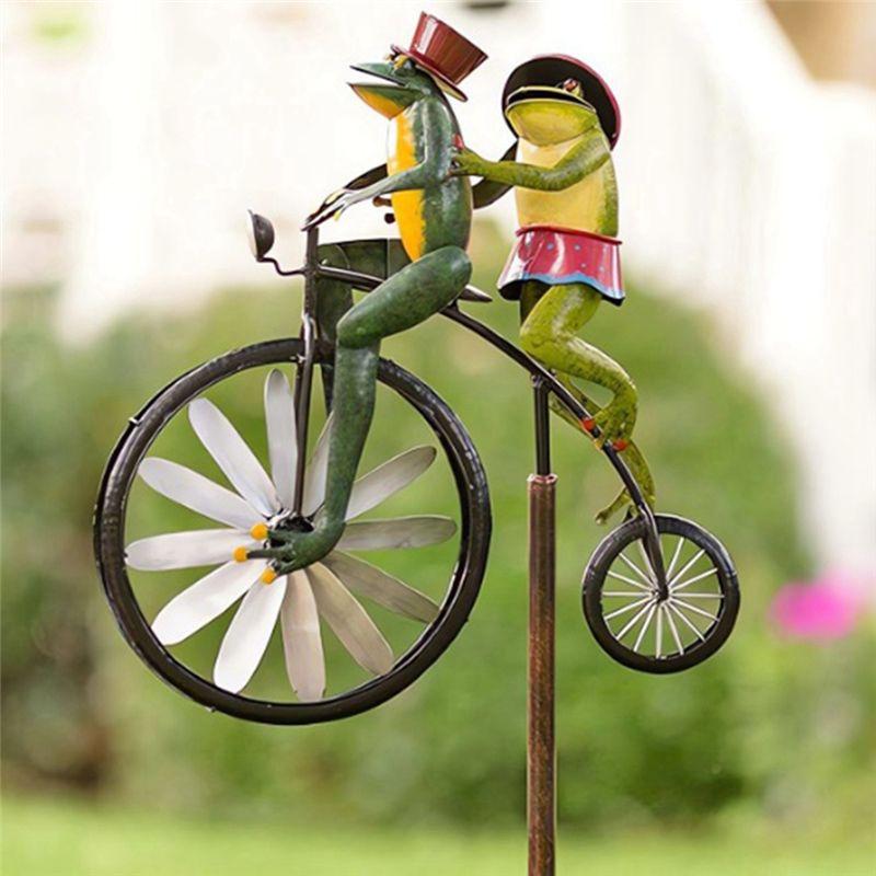 AEE4-Metall-Windspiel Garten Metalltier Fahrrad Kinetisches Spinner Dekor Outdoor Rasen Metallkunst Dekoration