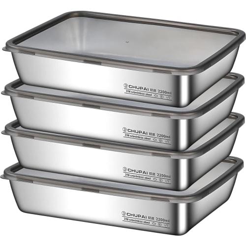 

Deep Stainless Steel Storage Container, Stainless Steel Tray, Kitchen Food Storage Container, Refrigerator Safe, 2000ml, with PE Lid