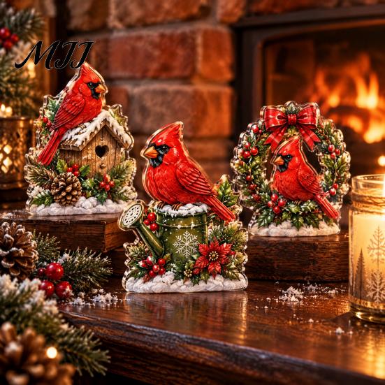 Bird Themed Hanging Ornaments Acrylic Christmas Advent Calendar Box with 24 Ornaments, Desktop Display Festive Countdown Decoration for Home