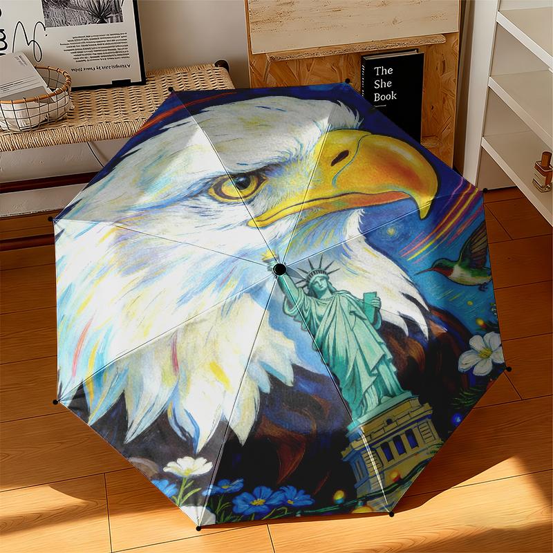 1pc American flag patriotic pet Umbrella Portable Folding Umbrella Iron Frame Hole Bone Structure Outdoor Home Umbrella