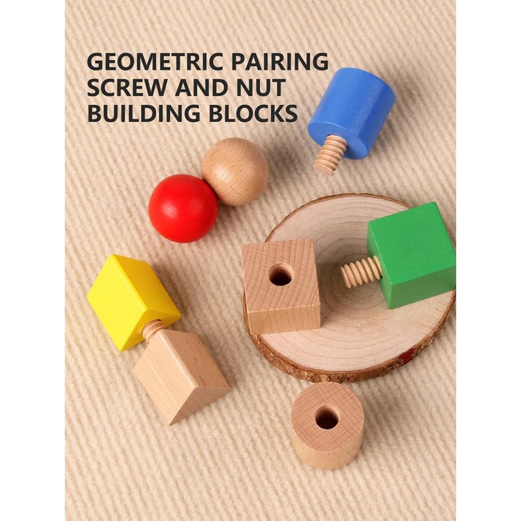 Nuts Wooden Blocks Baby Montessori Toys Fine Motor Skill Sensory Games Geometric Screws Shape Matching Toddlers Educational Toys