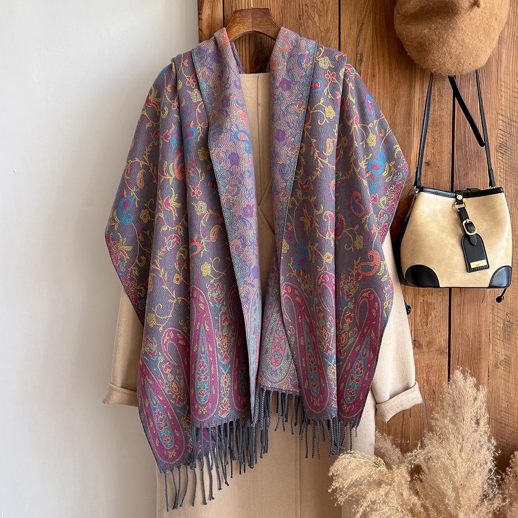  Winter New National Style Tassel Blanket Paisley Design Thick Pashmina Warm Shawl Print Scarf Women Keep Warm Poncho Stoles