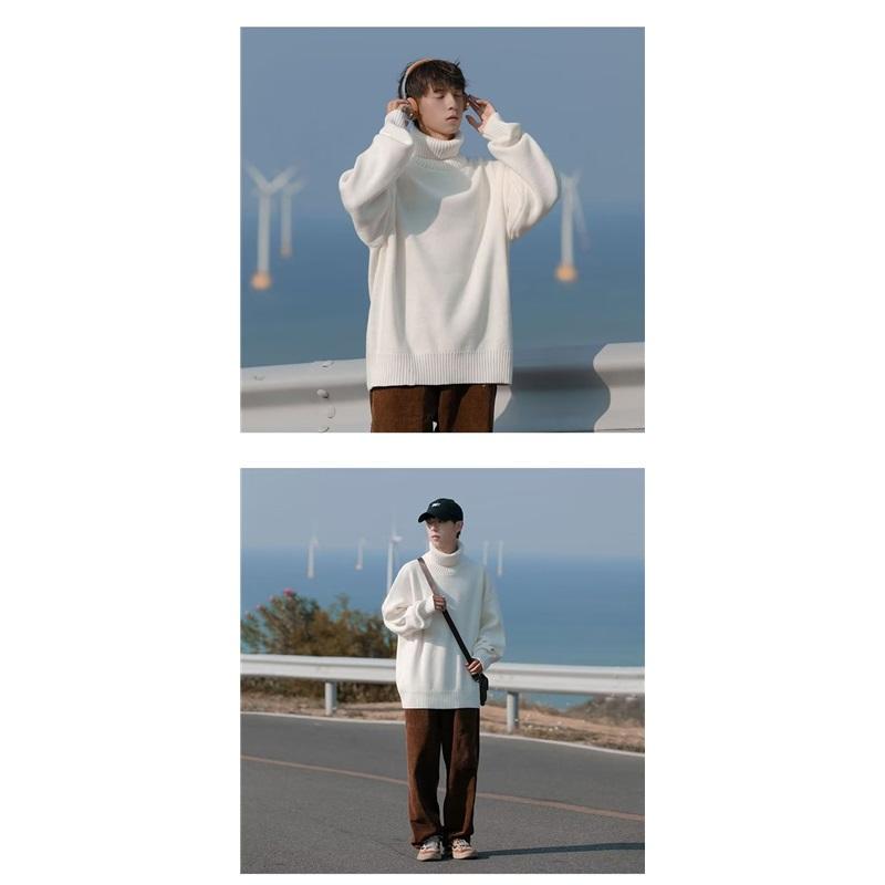 Oversized Turtleneck Knit Sweater For Men Warm Soft Daily Wear Jumper