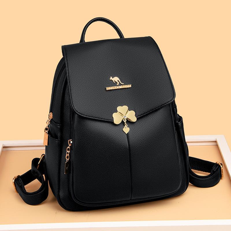 Schoolbag women's soft leather backpack, new best-selling fashionable large-capacity backpack, versatile student backpack for commuting
