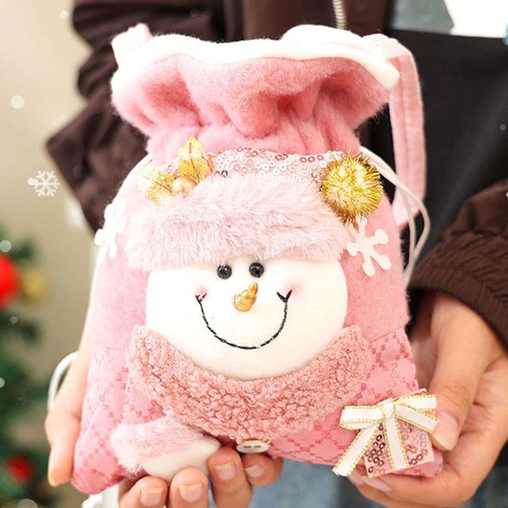 Plush Christmas Candy Bag Cloth Christmas Gift Drawstring Bags Santa Claus Gift Bags  Female/Girls