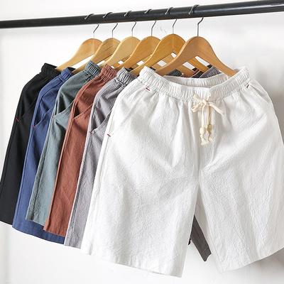 Pamuk Ve Keten Şort Erkek İnce Ve Rahat Keten Beş Nokta Pantolon Boncuklu Dış Giyim Plaj Pantolonu Düz Renk Her Şeye Uyumlu Moda