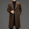 Men's Long Cashmere Wool Trench Coat - Suit Collar, Knee-Length, Casual Outerwear for Middle-Aged Dads.