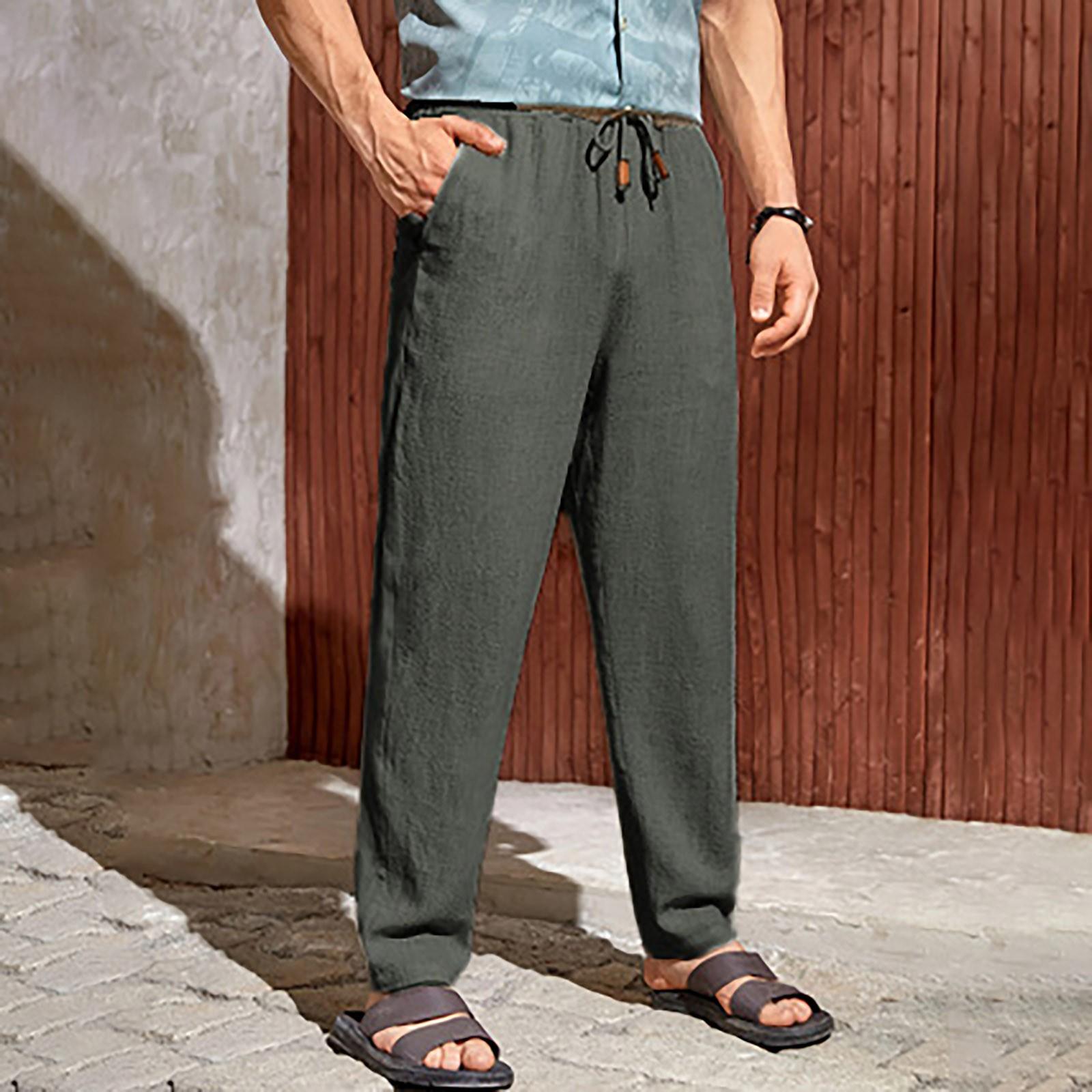 Новые европейские и американские мужские повседневные брюки из хлопка и льна с завязками — фото 6