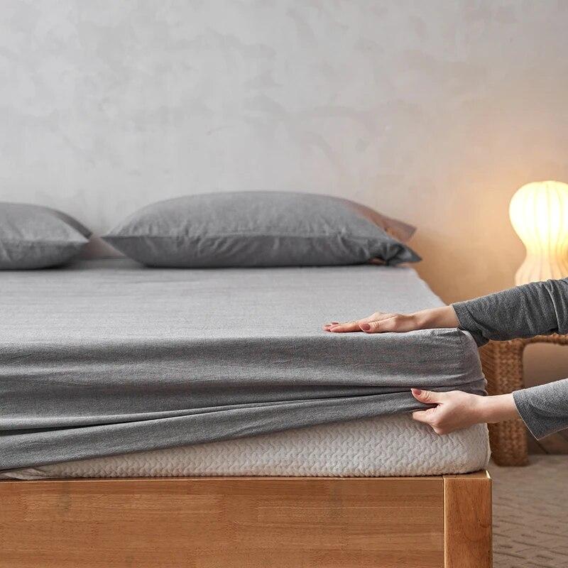 Class A Cotton Yarn-dyed Fitted Sheet, Washed Cotton Bedspread, Solid Color Mattress Protective Cover, 90x200/150x200 Bedspread