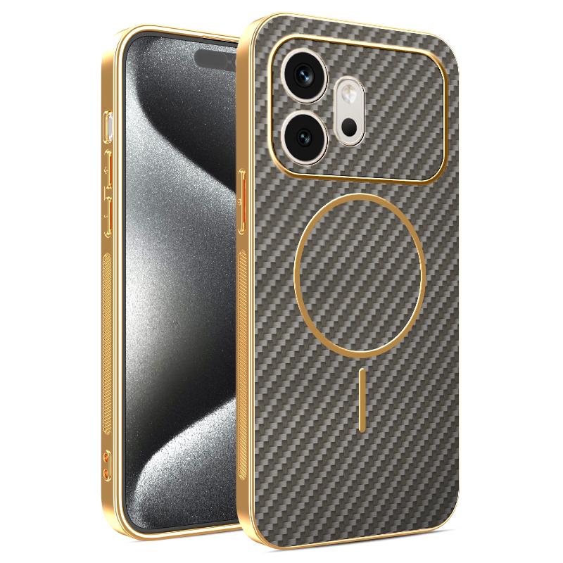 For Honor 600 600 Pro Electroplated Carbon Fiber Magnetic Fingerprint-resistant Shockproof Phone Case