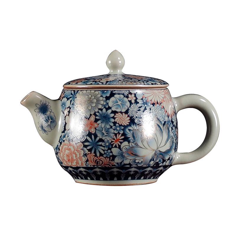 Tianqing Ru Ware Blue & White Floral Ceramic Teapot
