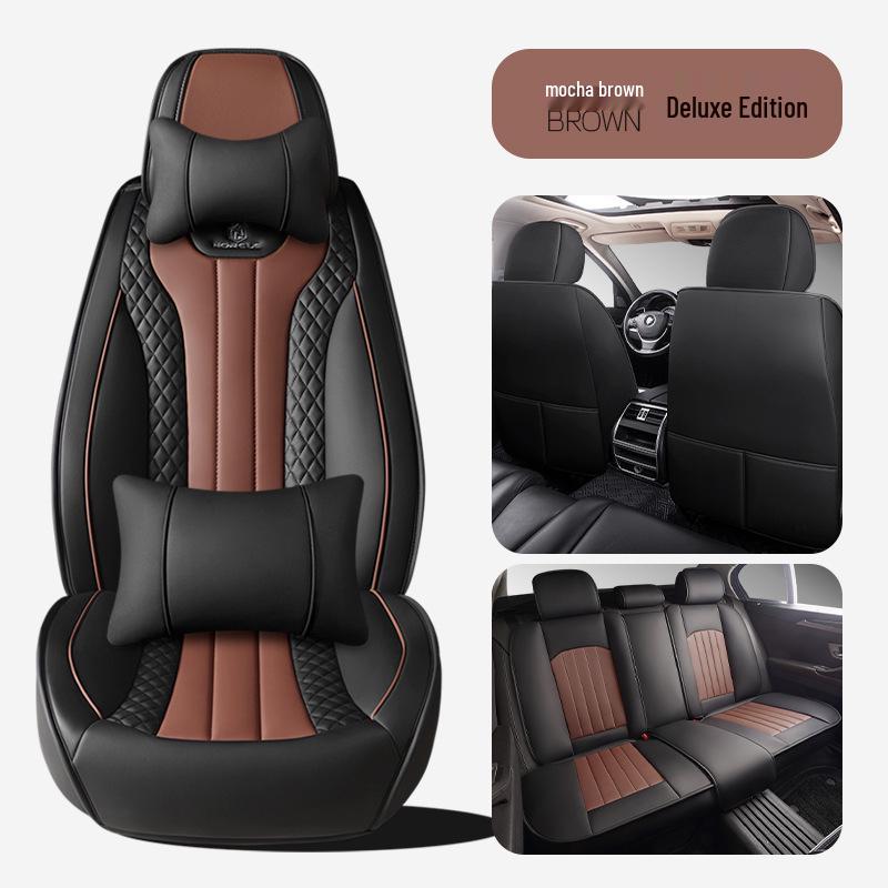 2024 Universal Full Surround Leather Car Seat Cushion Mat - All-Season Fit for Small Cars