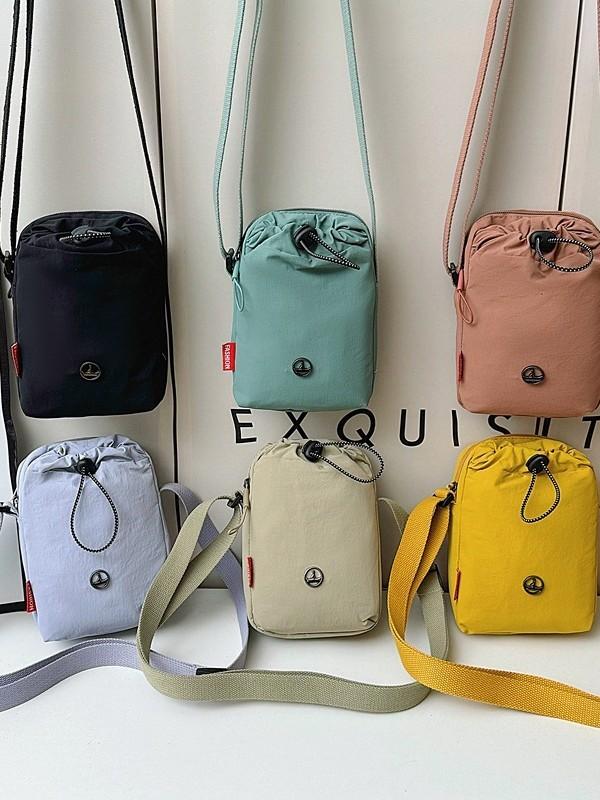 Nylon Vertical Phone Bag For Women With Drawstring Closure And Mobile Pocket