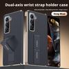 For Samsung Galaxy Z Fold SE Nappa Leather Case Finger Grip Strap Holder Auto-Rebound Hinge Camera Lens Protection Plated Cover