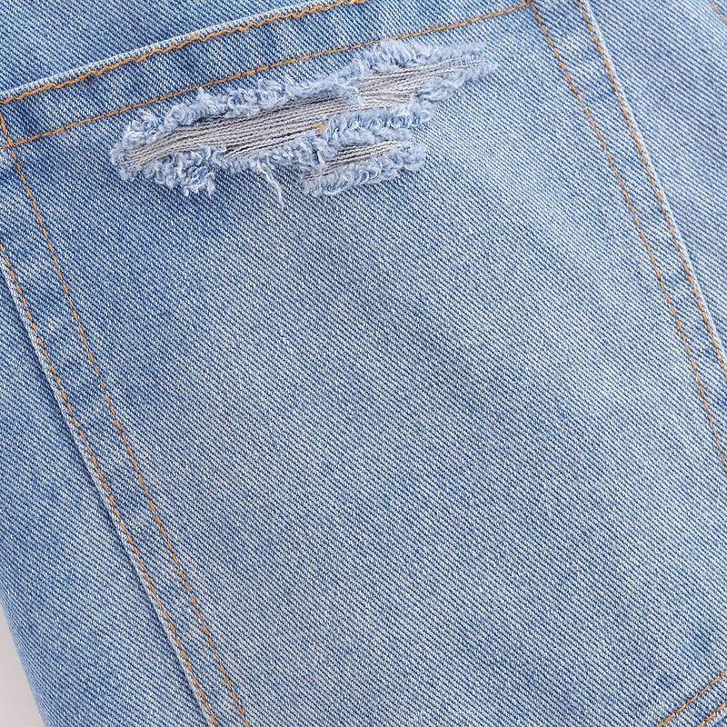 Kaslead New Women Clothes Western Style Hole Decoration Fashion High Waist Baggy Jeans 8727010