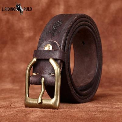 Belt Men's Thickened Real Leather Vegetable Tanned Full-Grain Leather Cowhide Retro Personality Trendy Carved All-Matching Jeans Belt Men