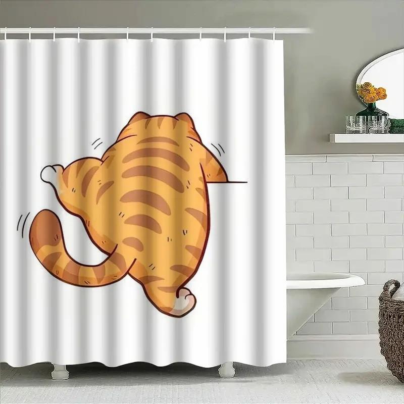 "Cute Cartoon Cat Shower Curtain, Waterproof & Mildew-Resistant Bath Curtain with Fun Design for Family Bathroom Decor"