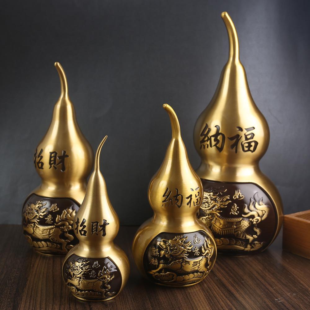 Brass unicorn gourd ornament handicrafts living room opening copper gourd hollow large lucky Nafu gourd