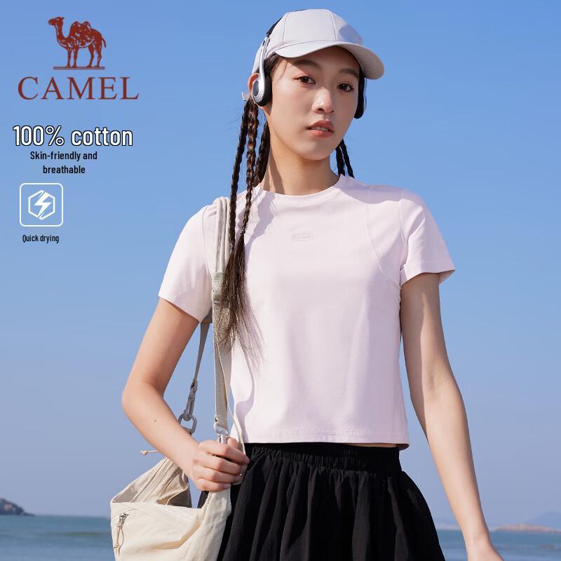CAMEL Women s Quick-Dry Cropped Round Neck T-Shirt C26BA8Q6032 S