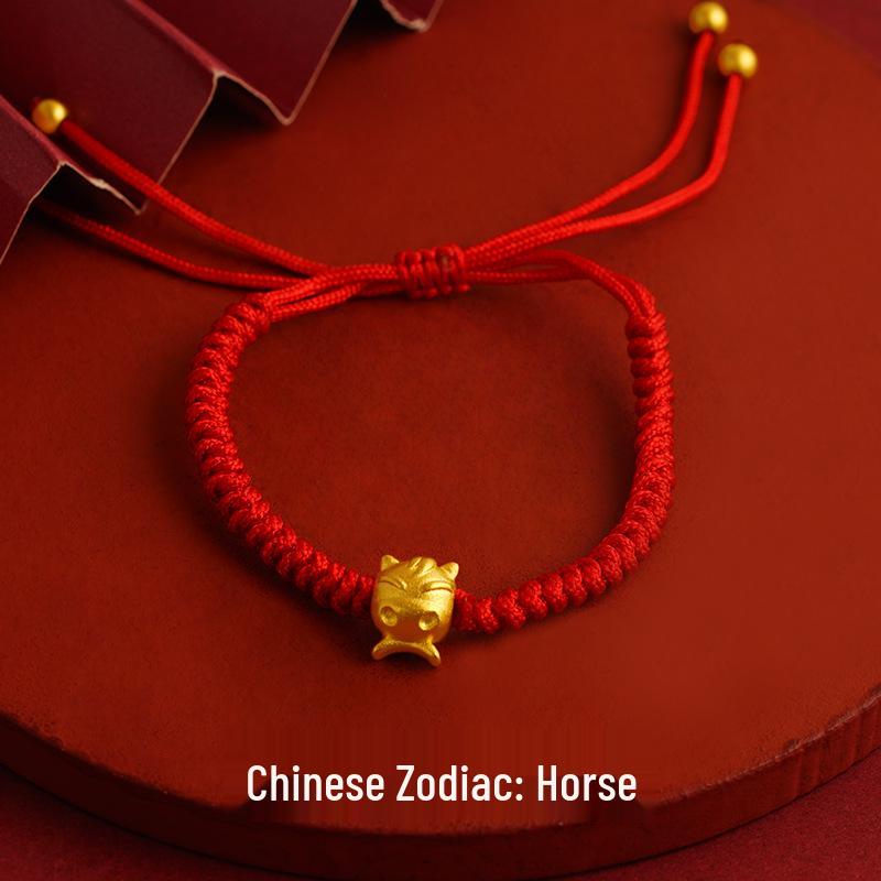 Long-lasting Sand Gold Zodiac Red Rope Bracelet - Chinese Style Couples & Besties Dragon Year Accessory