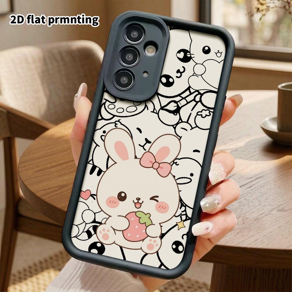 Phone Case: 2D flat, suitable for Samsung Galaxy A34 A35 M05 M06 S20 S22 S21 FE Plus 5G protective case, white rabbit hugging a strawberry, perfect Ch