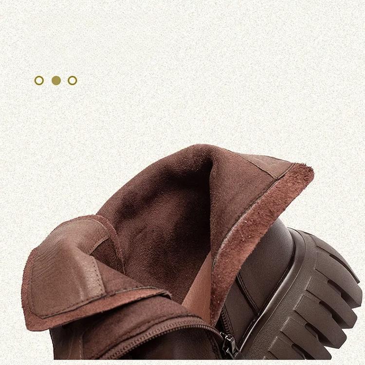 Johnature Thick Sole Women's Short Boots With Genuine Leather Retro Side Zipper Versatile Women's Shoes