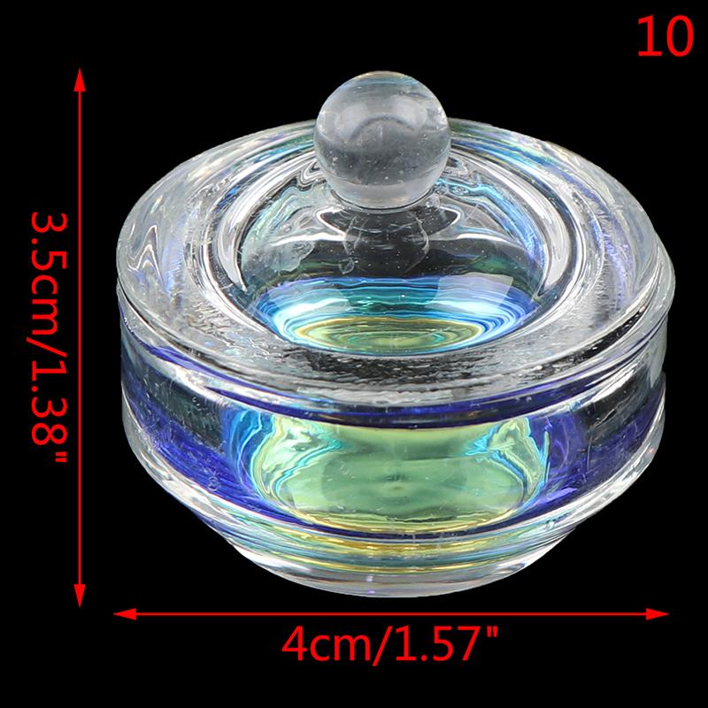 1Pcs Rainbow Crystal Clear Acrylic Liquid Dish Tappen Dish Glass Cup With Lid Bowl For Acrylic Powder Monomer Nail Art Tool