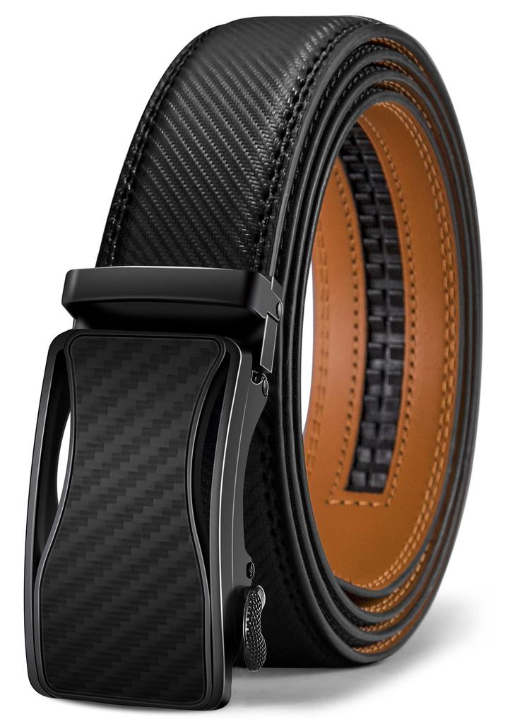 KEMISANT 35mm Holeless Belt for Suits and Adjustable Length Adjustable Waist Size Gift Box Included Men's Belt, Business, (115cm), (81-97cm), (Black)