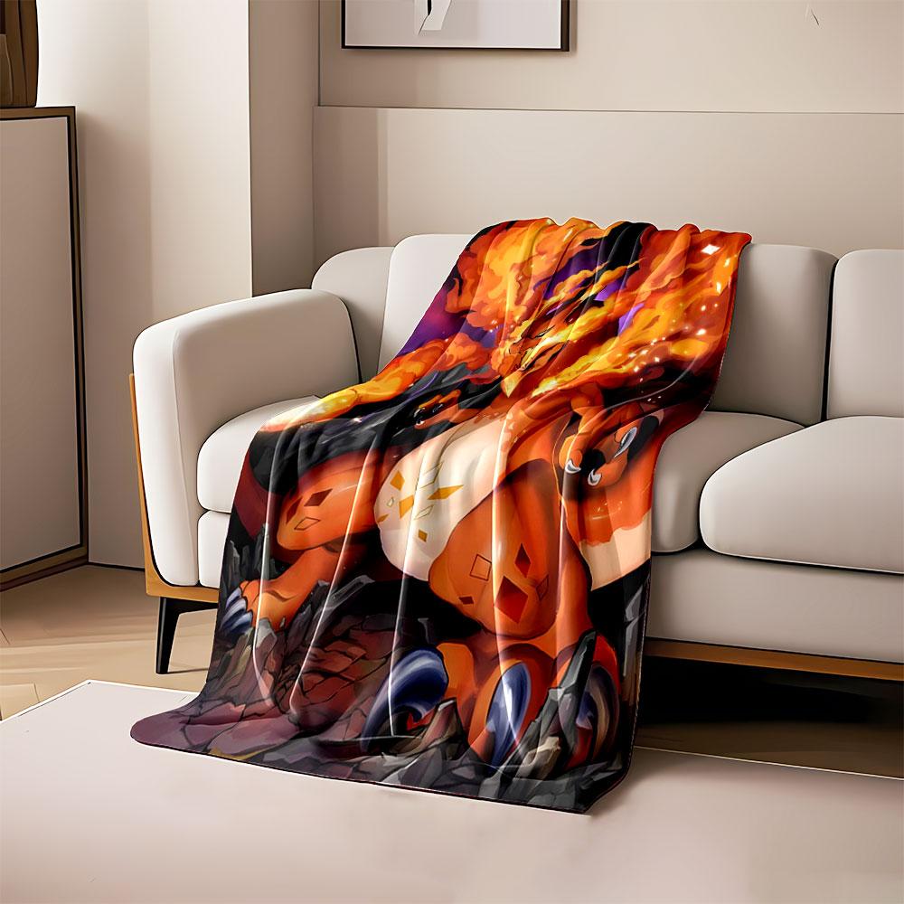 

A fiery dragon-like creature with flames and diamond-shaped markings. for all seasons blanket lunch break throw gift 80cm x 120cm