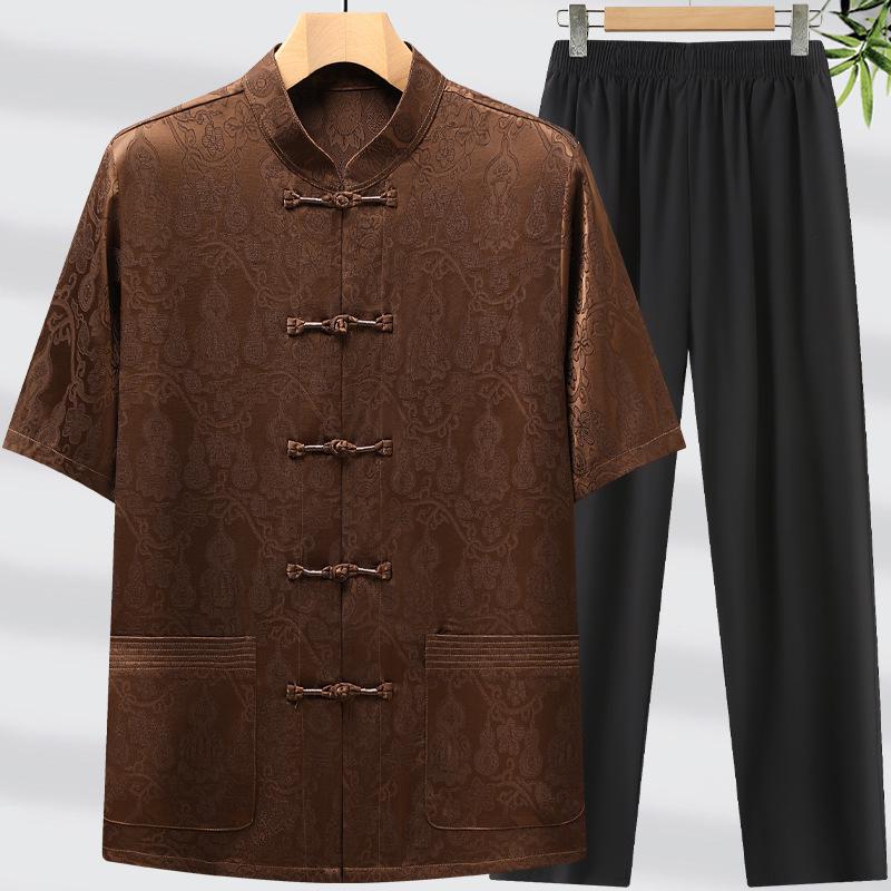 Dad's Summer Two-Piece Tang Suit: New 2026 Chinese Style Short-Sleeved Set for Middle-Aged and Elderly Men