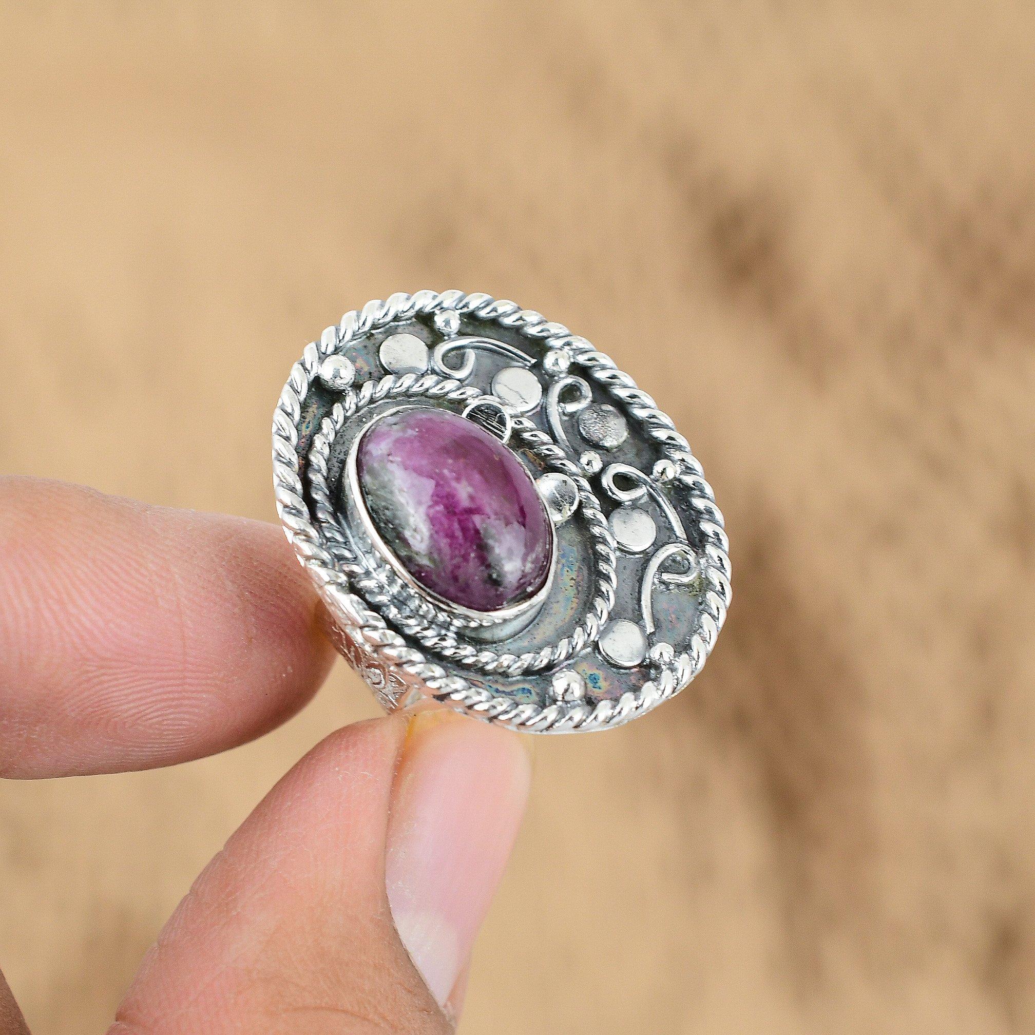 

Natural Rhodonite Gemstone Promise Adjustable Ring 925 Sterling Silver For Girls Yes
