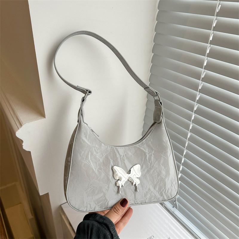 Chic And Stylish Women's Butterfly Underarm Bag In Black White Khaki And Silver Colors