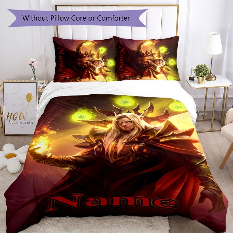 3pcs Custom Name World of Warcraft Bedding Set Duvet Cover Closure Includes 1 Duvet Cover & 2 Pillowcases for All Seasons Bedroom Decor