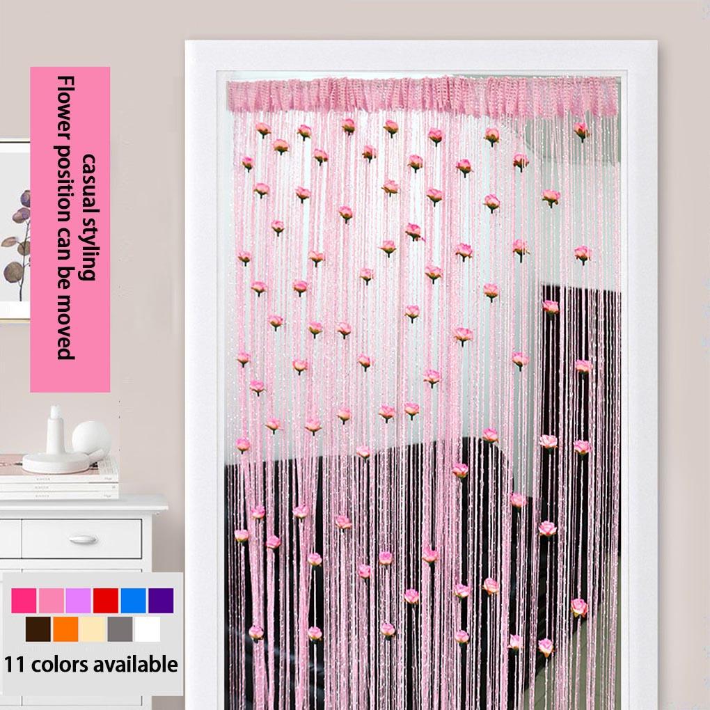 Elegant Rose Thread Curtains Bright Color Not Easy To Fade Vertical Look Encrypted Door Curtains