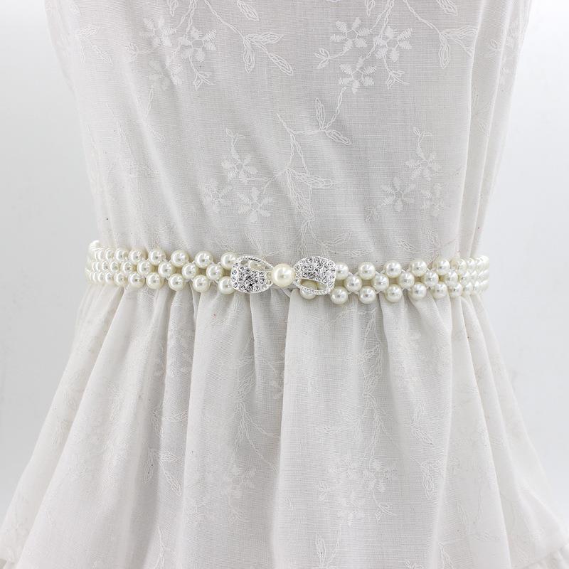Korean Version of Women's Rhinestone Pearl Waist Chain Fashion Dress Decorative Elastic Waist Belt Women's Sweet Flower Elastic Waist Seal