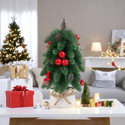 Mini künstlicher Weihnachtsbaum Schmuck Tischplatte Edeltanne mit roten Beeren Festliche Feiertagsdekoration für Zuhause Büro Party