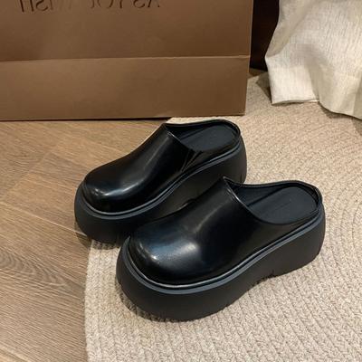 Super Fire Internet Celebrity Black Non-slip Heightening Thick-soled Slippers Women's Summer Wear 2025 New High-heeled Half-support Bag Head Slippers