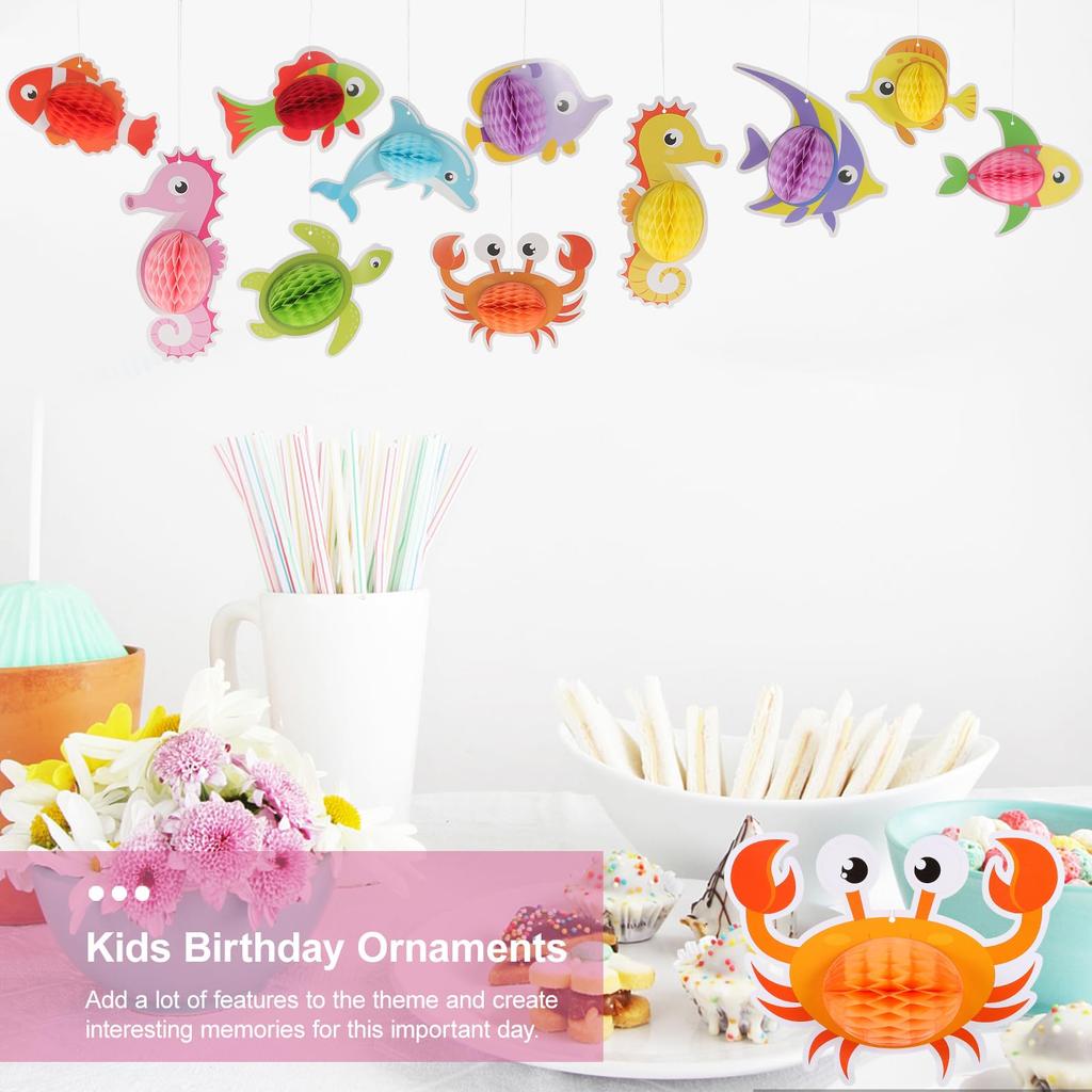 EXCEART Honeycomb Ball Pompoms Marine Theme Origami 11 Pieces Sea Decoration Paper 3D Stylish Cute Birthday Decoration Event Decoration Sea Animal Set