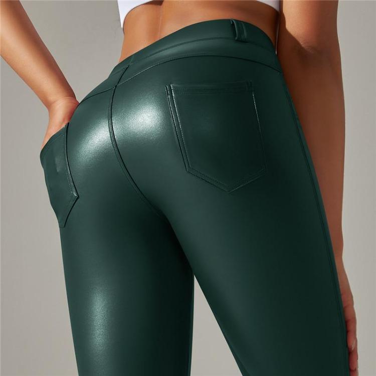 

Теплые зимние брюки для йоги из ПУ кожи однотонные леггинсы для спортзала с карманами спортивные фитнес-пезеры L зелёный