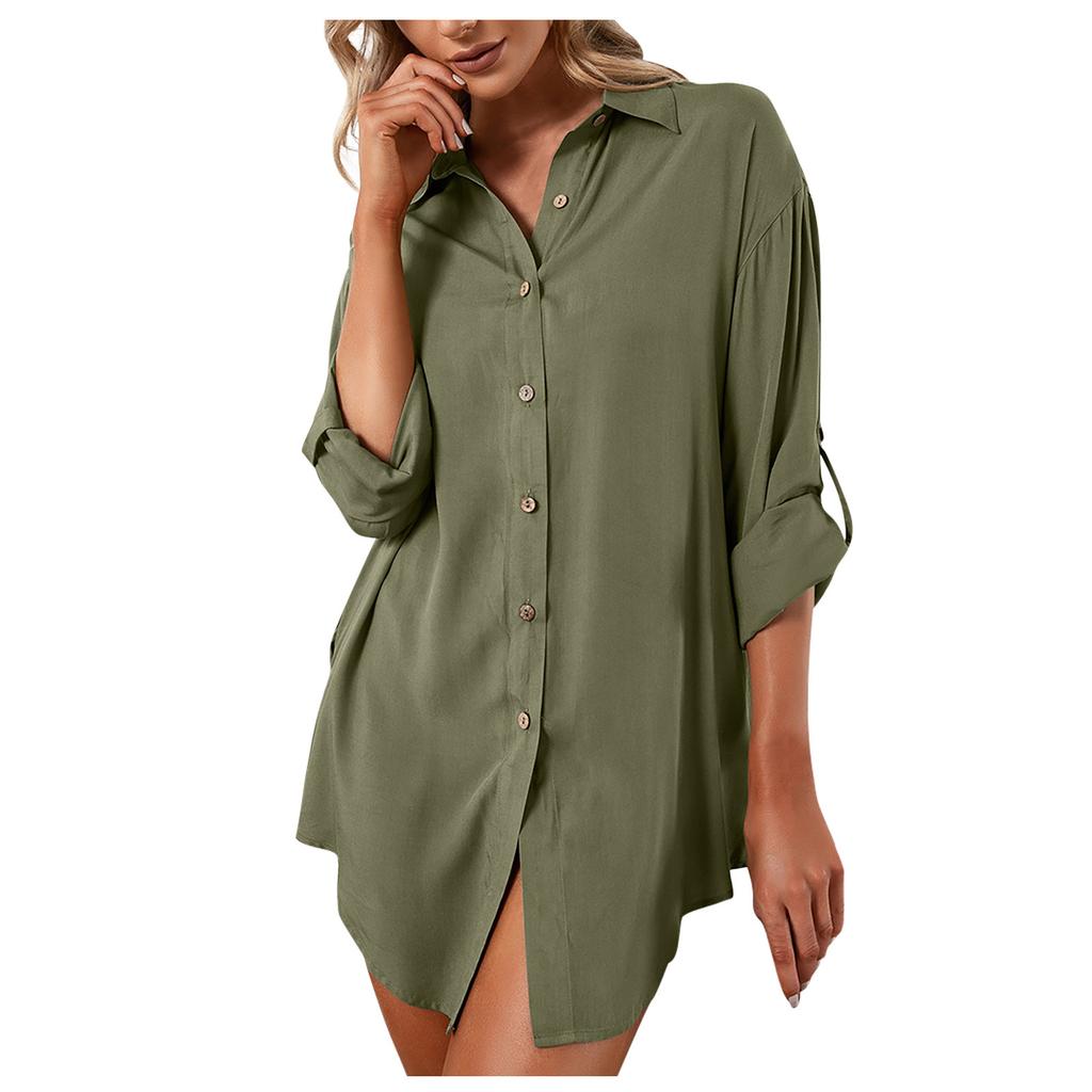 Fashion Women's Casual Loose Fit Single Breasted Shirt Dress