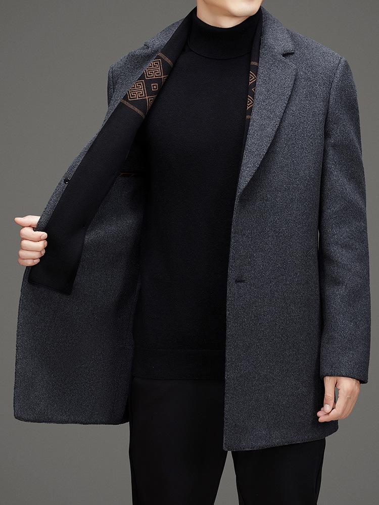 Men's Mid-Length Woolen Coat - Autumn/Winter Suit Collar Business Casual