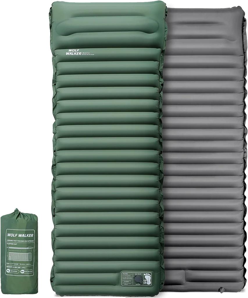 Outdoor Inflatable Air Matt with Pillow Built-in Pump 10cm Thickness Ultralight Sleeping Pad Splicing Mattress for Camping