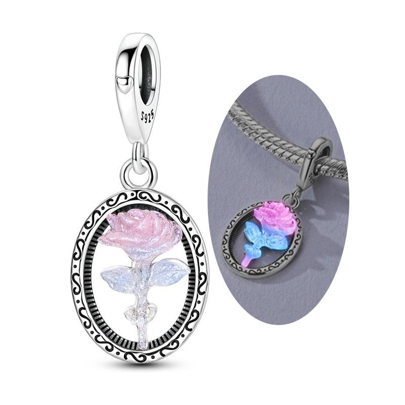 New Copper Charms Beads Luminous Rose Heart Shape Cat Paw Cat Beads Fit Original Pendant Bracelet Women Diy Jewelry