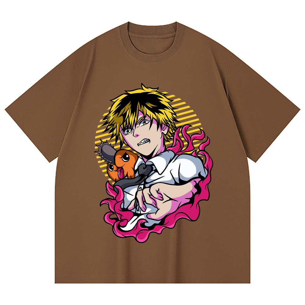 230 g/m² 100% Baumwolle Kettensägenmann V4 Denji Pochita Aufdruck Unisex Schweres Baumwoll-T-Shirt