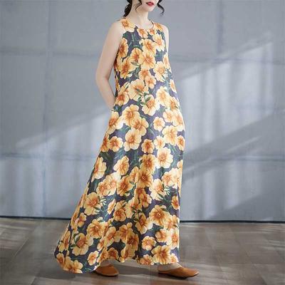 Women's Long Skirt Summer New Round Neck Printed Dress